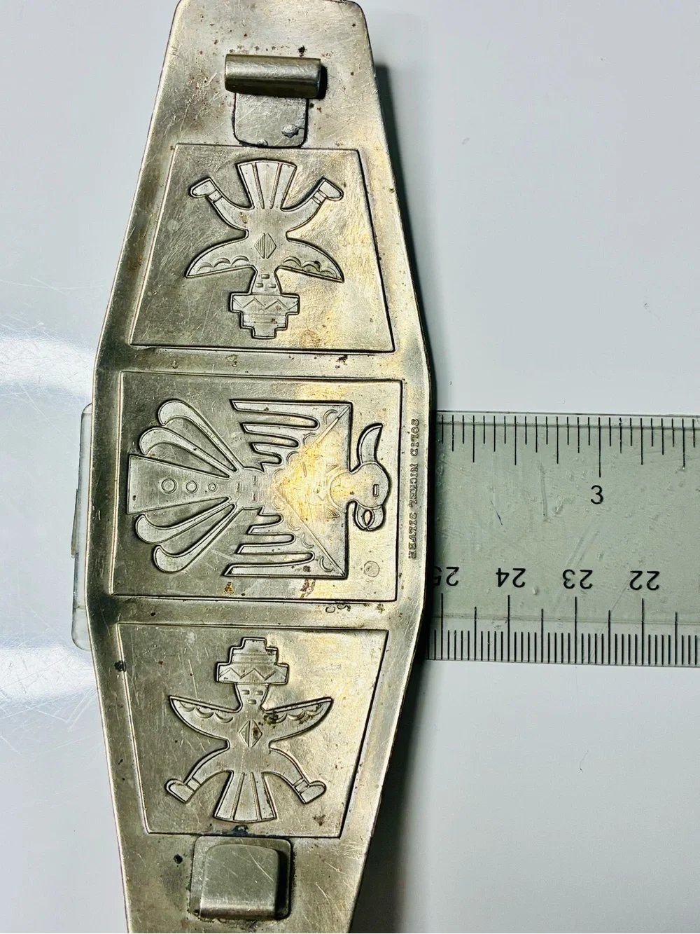 Solid Nickel Silver Native American Thunderbird with 2 Kachinas’s Belt Buckle